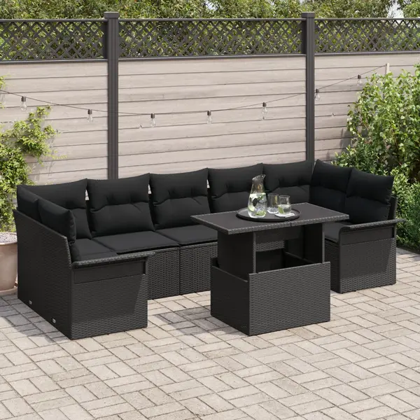 Gossi set canapea gradina 8 piese cu perne negru poliratan