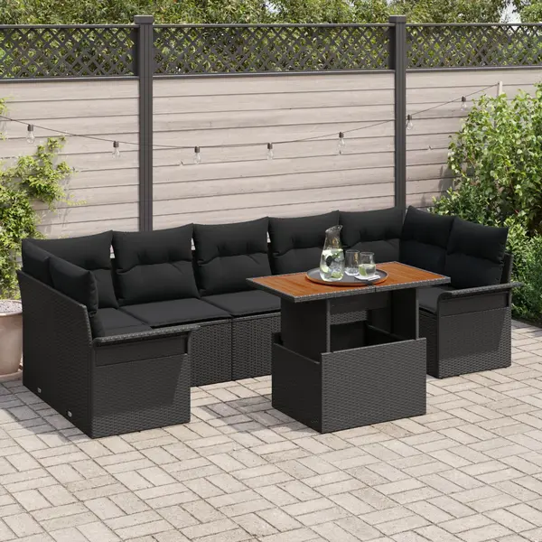 Gossi set canapea gradina 8 piese cu perne negru ratan poli acacia