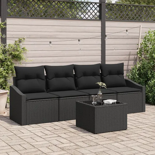 Gossi set canapea gradina cu 5 piese si perne negru poli ratan