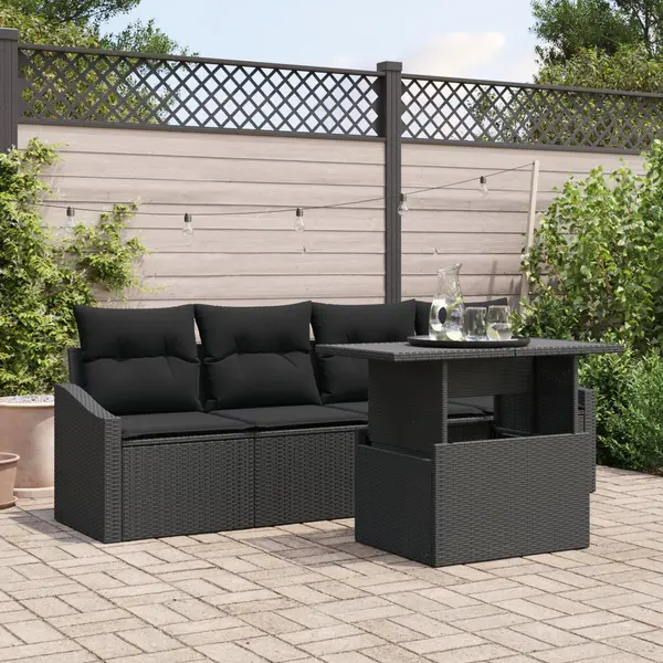 Gossi set canapea gradina cu 5 piese si perne, negru, poli ratan