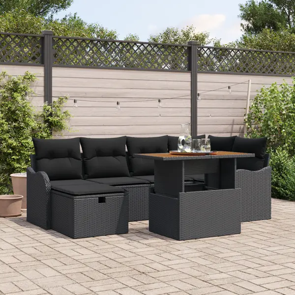 Gossi set canapea gradina cu 7 piese si pernite din ratan polimeric negru