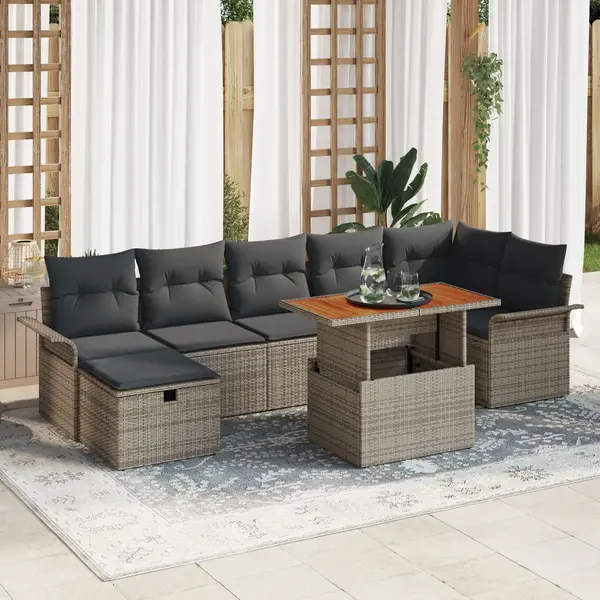 Gossi set canapea gradina cu 8 piese si perne gri din rattan poli