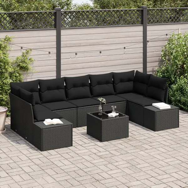 Gossi set canapea gradina cu 8 piese si perne, negru, poliratan