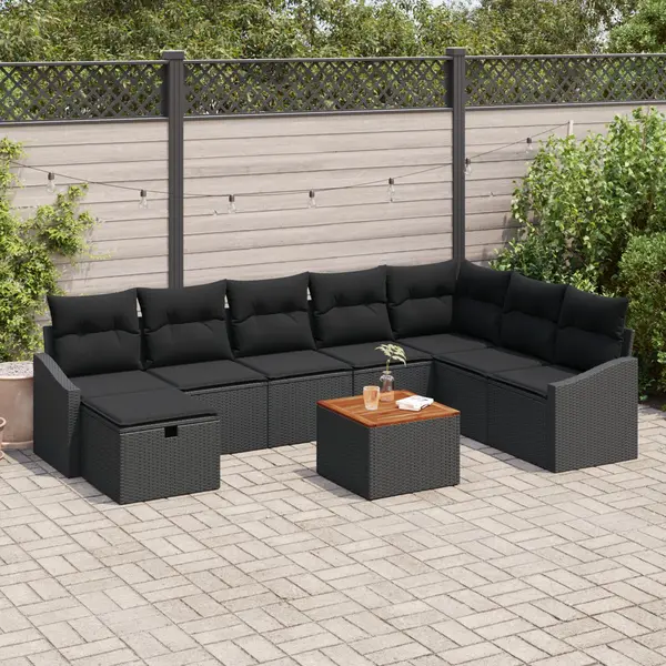 Gossi set canapea gradina cu 9 piese si perne, ratan negru