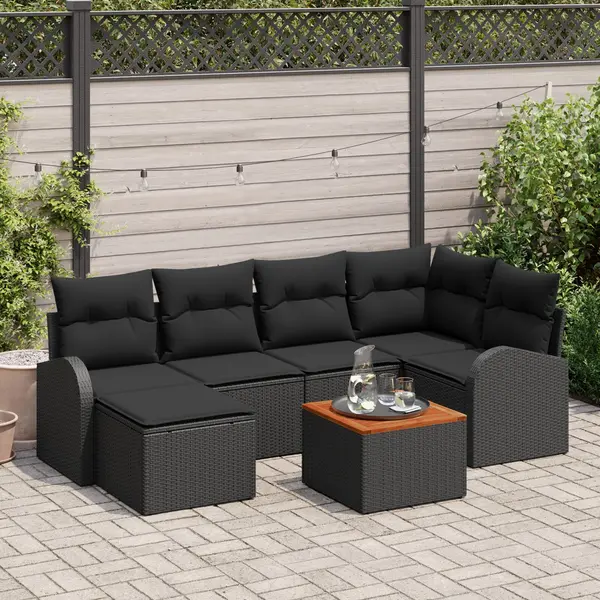 Gossi set canapea gradina cu perne 7 piese negru poliratan acacia