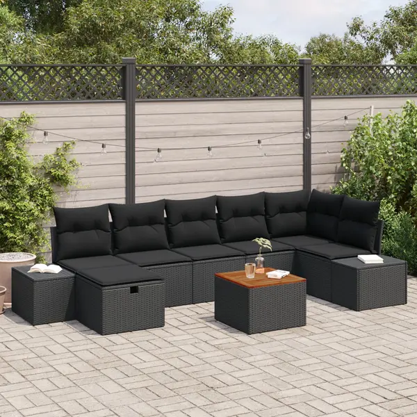 Gossi set canapea gradina cu perne - 8 piese - negru - poliratan