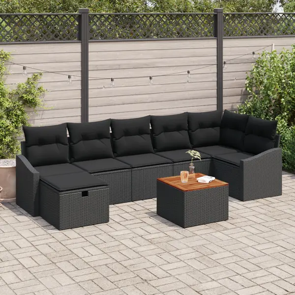 Gossi set canapea gradina cu perne 8 piese negru poliratan