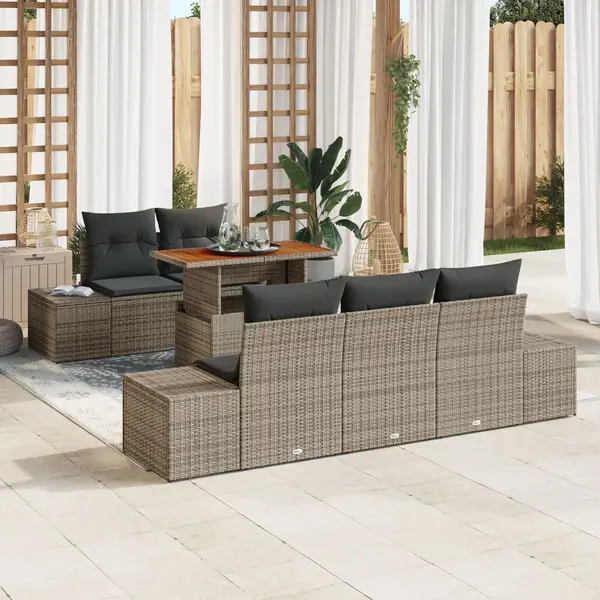 Gossi set canapea gradina cu perne gri din ratan poli, 6 piese