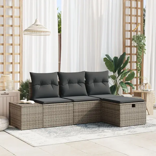 Gossi set canapea gradina cu perne gri ratan poliester