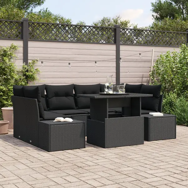 Gossi set canapea gradina cu perne negre din ratan poli