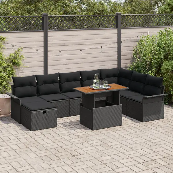 Gossi set canapea gradina cu perne negre din ratan poli