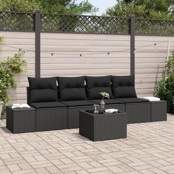 Gossi set canapea gradina cu perne negru poliratan