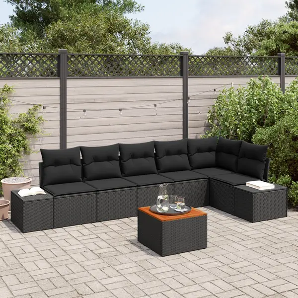 Gossi set canapea gradina cu perne, negru, poliratan, acacia