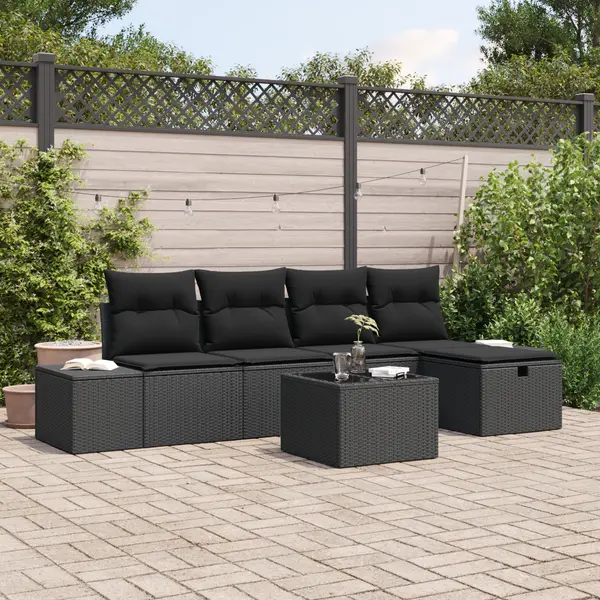 Gossi set canapea gradina cu perne negru ratan