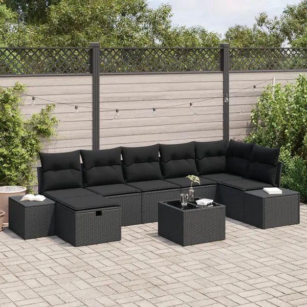 Gossi set canapea gradina cu perne negru ratan poli