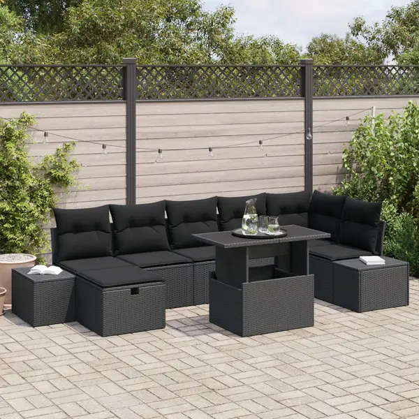Gossi set canapea gradina cu perne negru ratan polimer