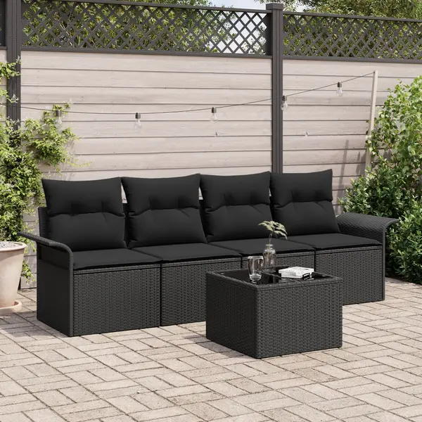 Gossi set canapea gradina cu pernite negru poliratan