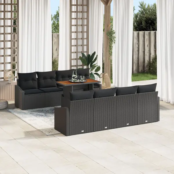 Gossi set canapea gradina cu pernite negru poliratan