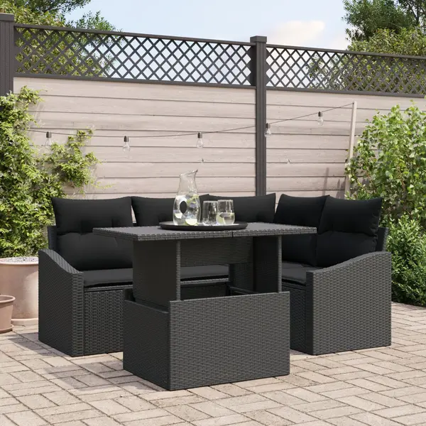Gossi set canapea gradina de 5 piese cu pernite ratan negru