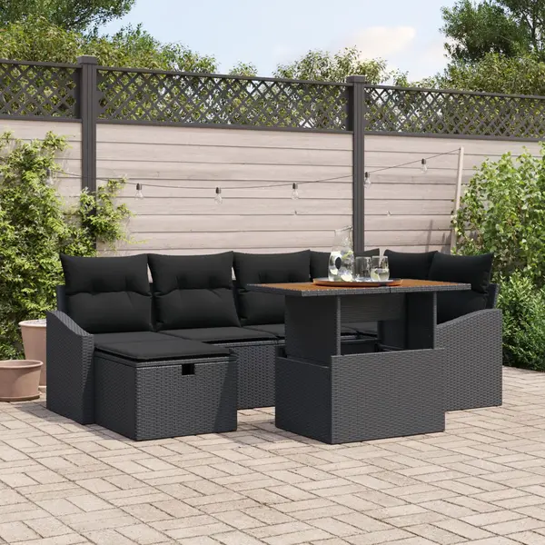Gossi set canapea gradina de 7 piese cu perne negre din ratan poli