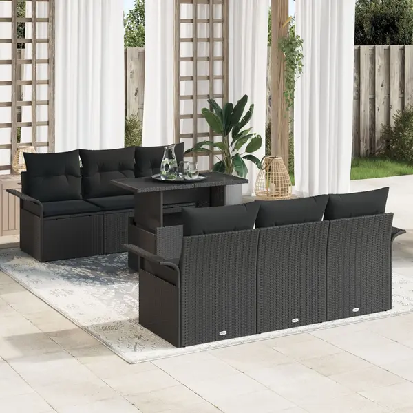 Gossi set canapea gradina de 7 piese cu pernute negru ratan poliester