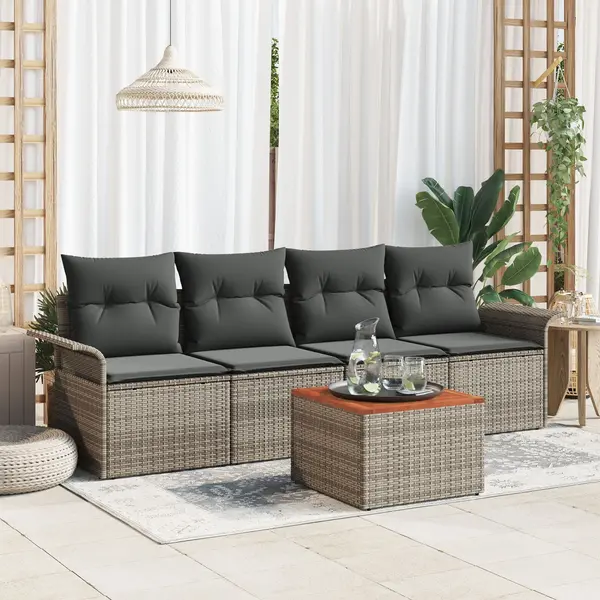 Gossi set canapea gradina in 5 piese cu perne gri poliratán acacia