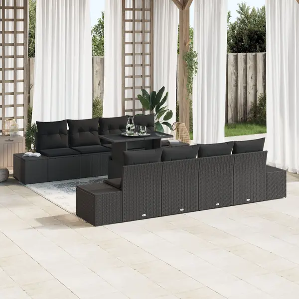 Gossi set canapea pentru gradina cu 9 piese cu perne negru poliratan