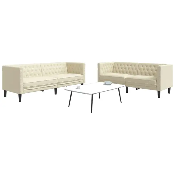 Gossi set canapele chesterfield cu 2 locuri, crem, piele eco.