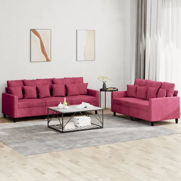 Gossi set canapele cu perne, 2 piese, rosu vin, catifea