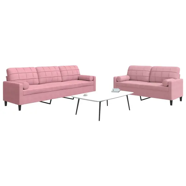 Gossi set canapele cu perne/rulouri, 2 piese, roz, catifea