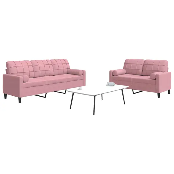 Gossi set canapele cu perne/rulouri, 2 piese, roz, catifea
