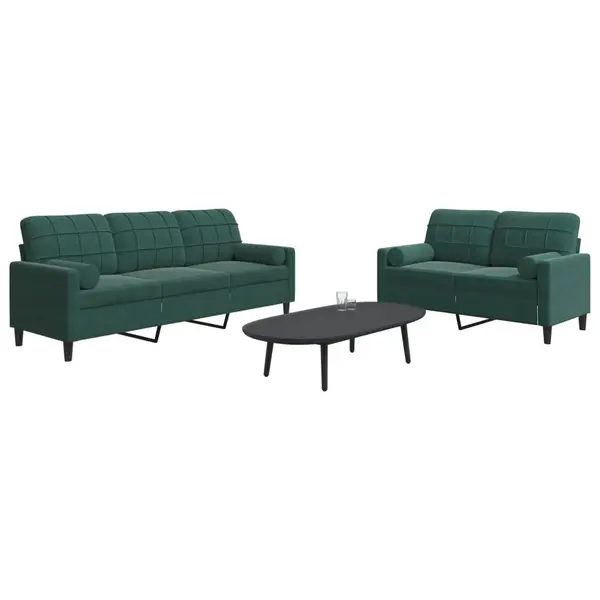 Gossi set canapele cu perne/rulouri, 2 piese, verde inchis, catifea