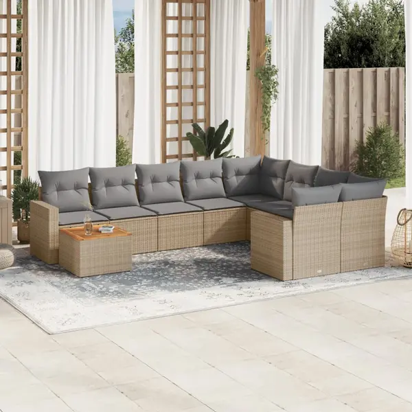 Gossi set canapele de gradina, 10 piese, cu perne, bej, poliratan