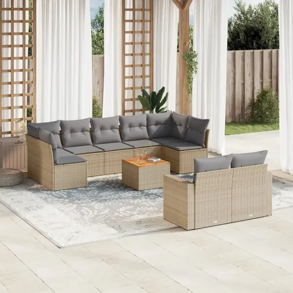 Gossi set canapele de gradina, 10 piese, cu perne, bej, poliratan