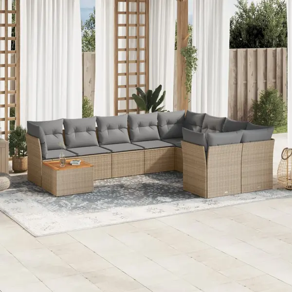 Gossi set canapele de gradina, 10 piese, cu perne, bej, poliratan