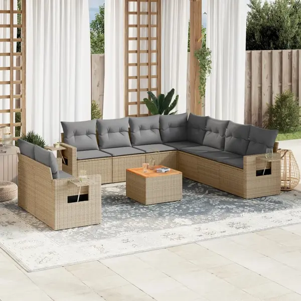 Gossi set canapele de gradina, 10 piese, cu perne, bej, poliratan