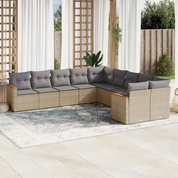 Gossi set canapele de gradina, 10 piese, cu perne, bej, poliratan