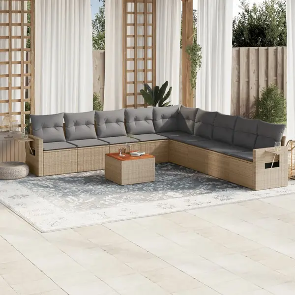 Gossi set canapele de gradina, 10 piese, cu perne, bej, poliratan