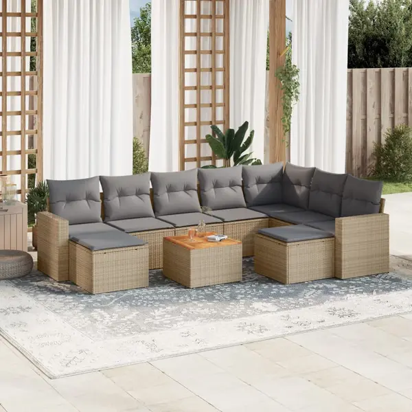 Gossi set canapele de gradina, 10 piese, cu perne, bej, poliratan
