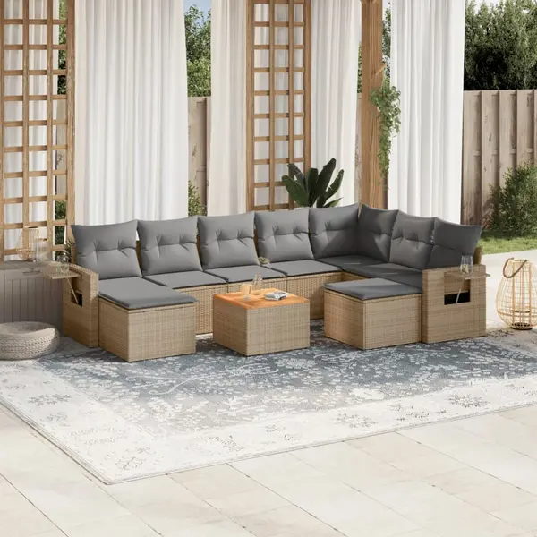 Gossi set canapele de gradina, 10 piese, cu perne, bej, poliratan