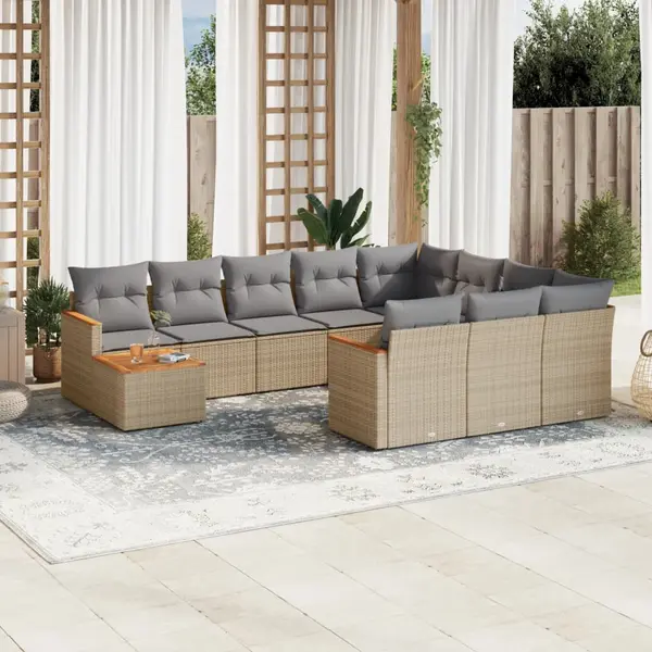 Gossi set canapele de gradina, 11 piese, cu perne, bej, poliratan