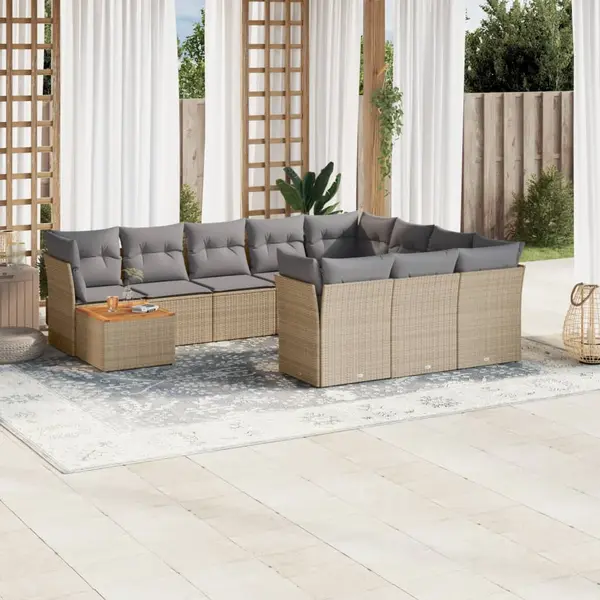 Gossi set canapele de gradina, 11 piese, cu perne, bej, poliratan