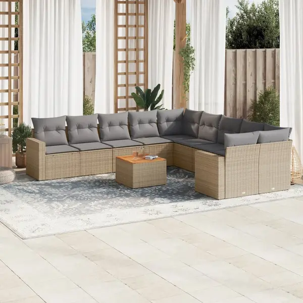 Gossi set canapele de gradina, 11 piese, cu perne, bej, poliratan