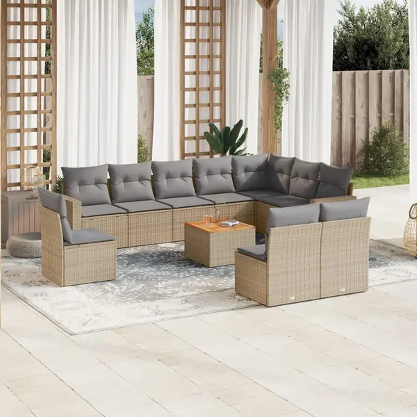Gossi set canapele de gradina, 11 piese, cu perne, bej, poliratan