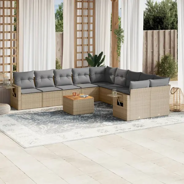 Gossi set canapele de gradina, 11 piese, cu perne, bej, poliratan