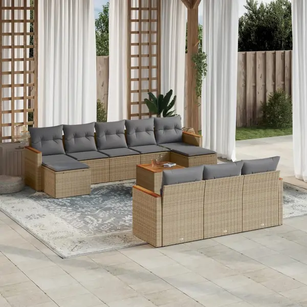 Gossi set canapele de gradina, 11 piese, cu perne, bej, poliratan