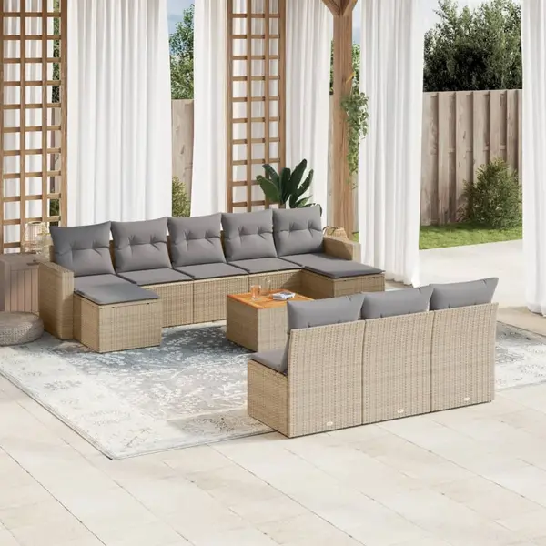 Gossi set canapele de gradina, 11 piese, cu perne, bej, poliratan