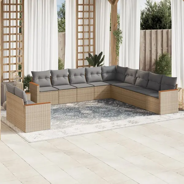 Gossi set canapele de gradina, 11 piese, cu perne, bej, poliratan