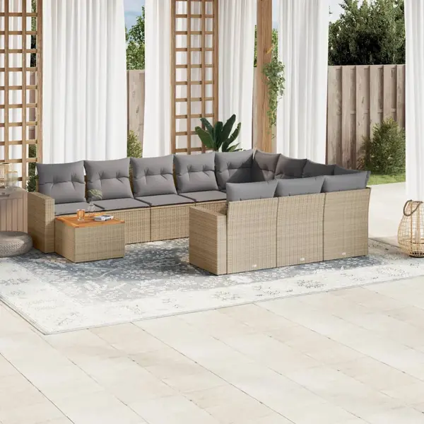Gossi set canapele de gradina, 11 piese, cu perne, bej, poliratan