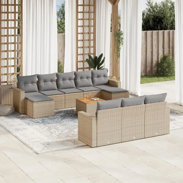 Gossi set canapele de gradina, 11 piese, cu perne, bej, poliratan